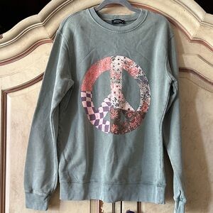 Zutter Women's Sage Green Peace Sign Crewneck Sweatshirt size Medium